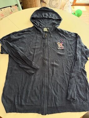 Disney Navy Blue Hooded Zip Cardigan with Embroidered Minnie Patch